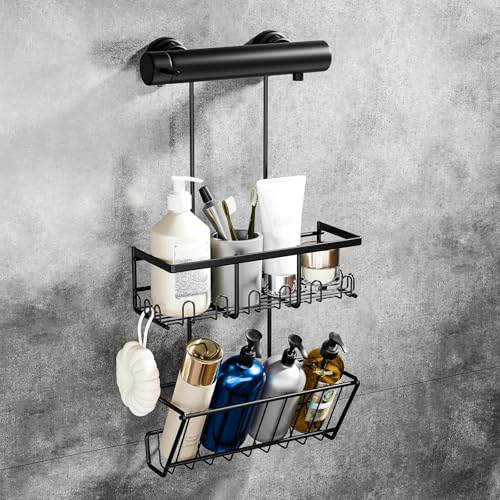 HouseUp No Drill Shower Caddy Stainless Steel Black 2-Tier Hanging Organizer