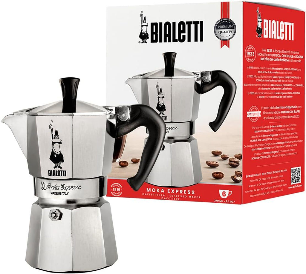 Bialetti Moka Express 6-Cup Stovetop Espresso Maker Silver 270ml
