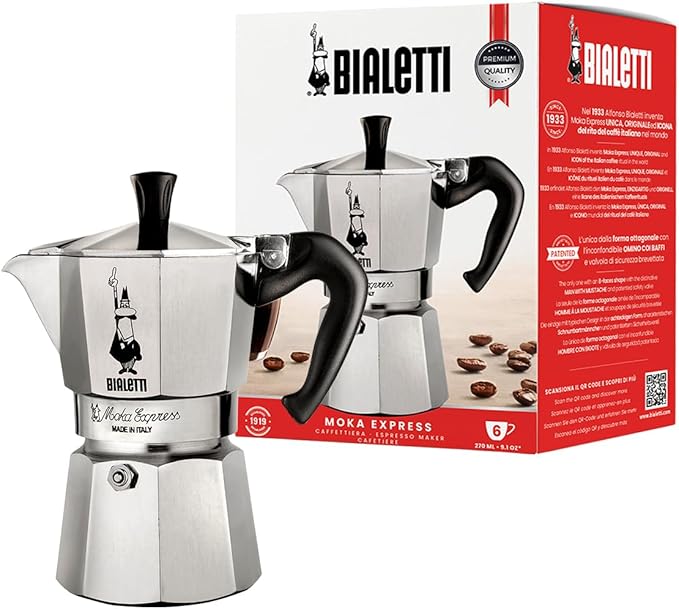 Bialetti Moka Express 6-Cup Stovetop Espresso Maker Silver 270ml