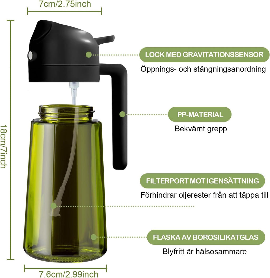 YARRAMATE 460ml Light Blocking Dark Oil Sprayer 2-in-1 Glass Dispenser for Cooking