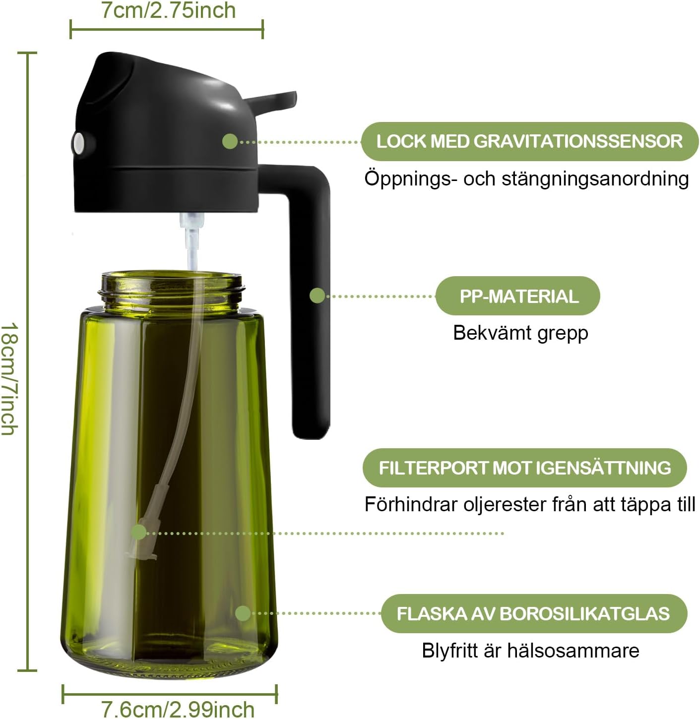YARRAMATE 460ml Light Blocking Dark Oil Sprayer 2-in-1 Glass Dispenser for Cooking