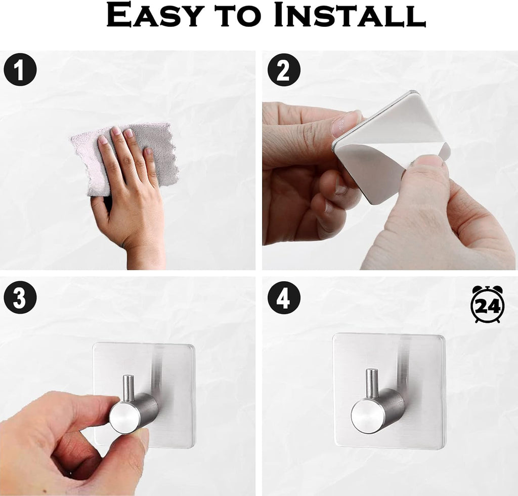 BillyBath Self-Adhesive Towel Hook Stainless Steel 304 4-Pack No Drilling