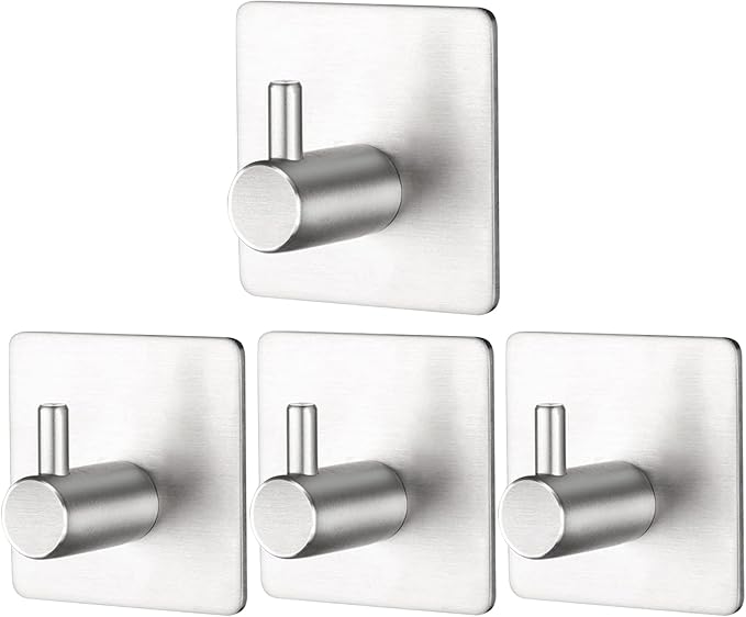 BillyBath Self-Adhesive Towel Hook Stainless Steel 304 4-Pack No Drilling