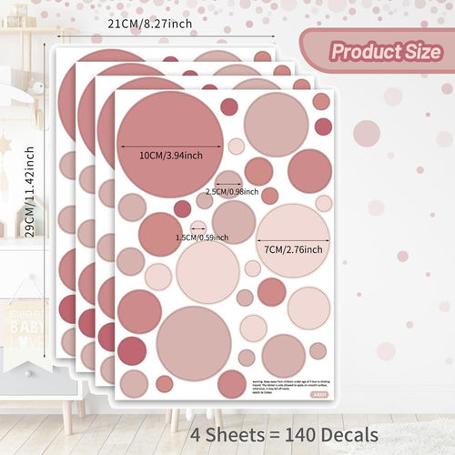 JYNVO 140 Pastel Pink Circle Wall Stickers for Kids Room Nursery