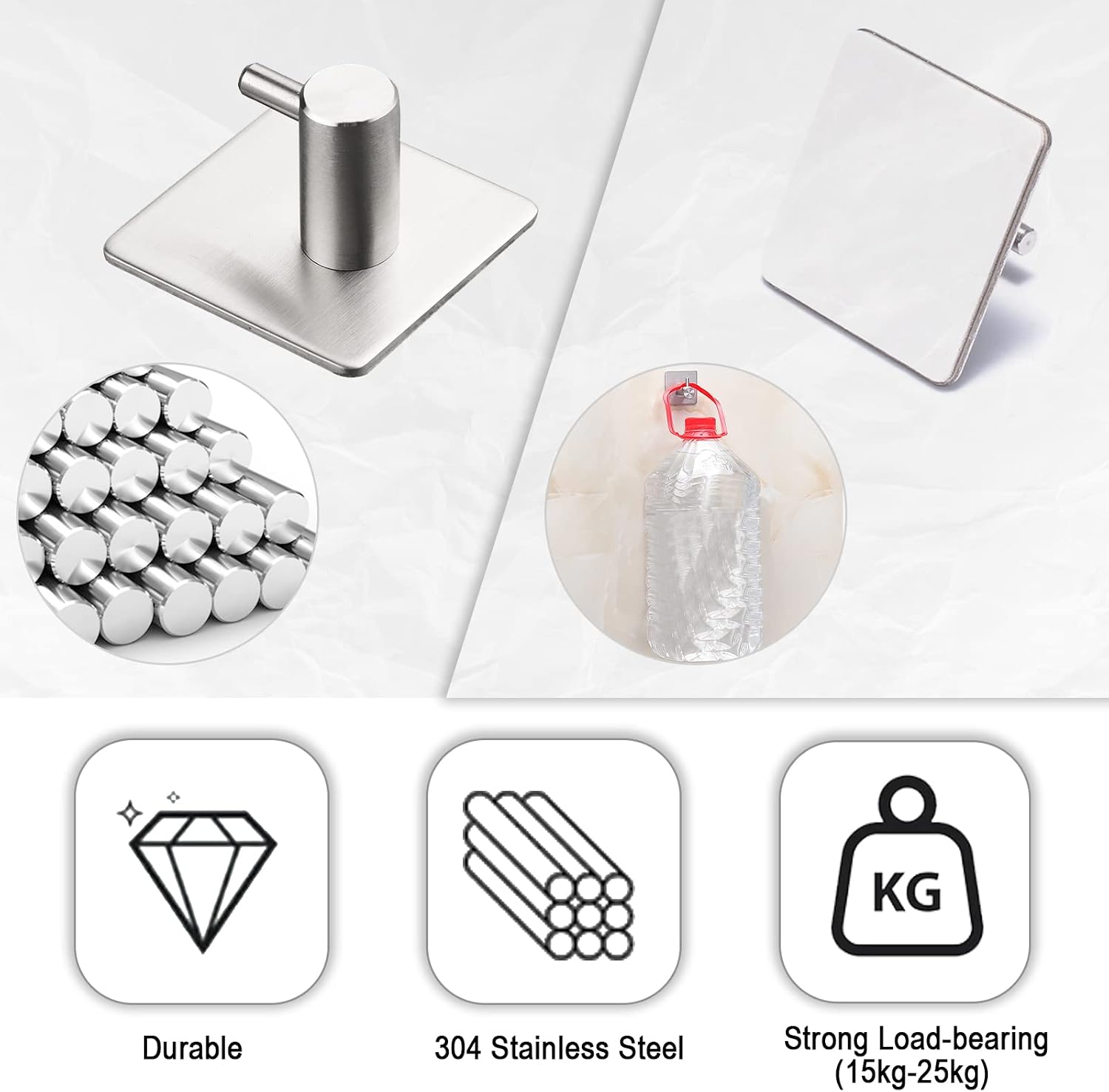 BillyBath Self-Adhesive Towel Hook Stainless Steel 304 4-Pack No Drilling