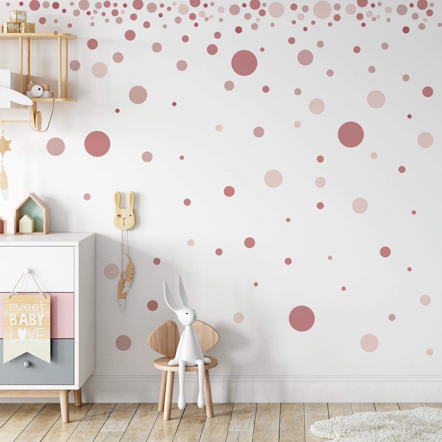 JYNVO 140 Pastel Pink Circle Wall Stickers for Kids Room Nursery