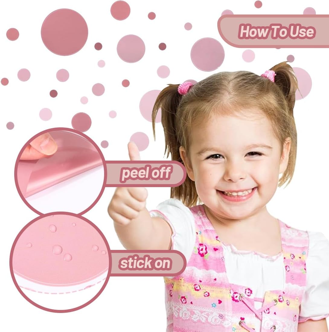 JYNVO 140 Pastel Pink Circle Wall Stickers for Kids Room Nursery