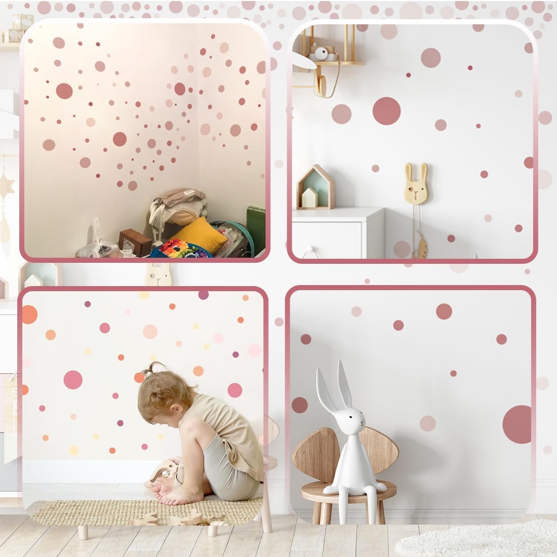 JYNVO 140 Pastel Pink Circle Wall Stickers for Kids Room Nursery