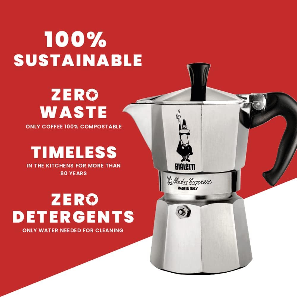 Bialetti Moka Express 6-Cup Stovetop Espresso Maker Silver 270ml