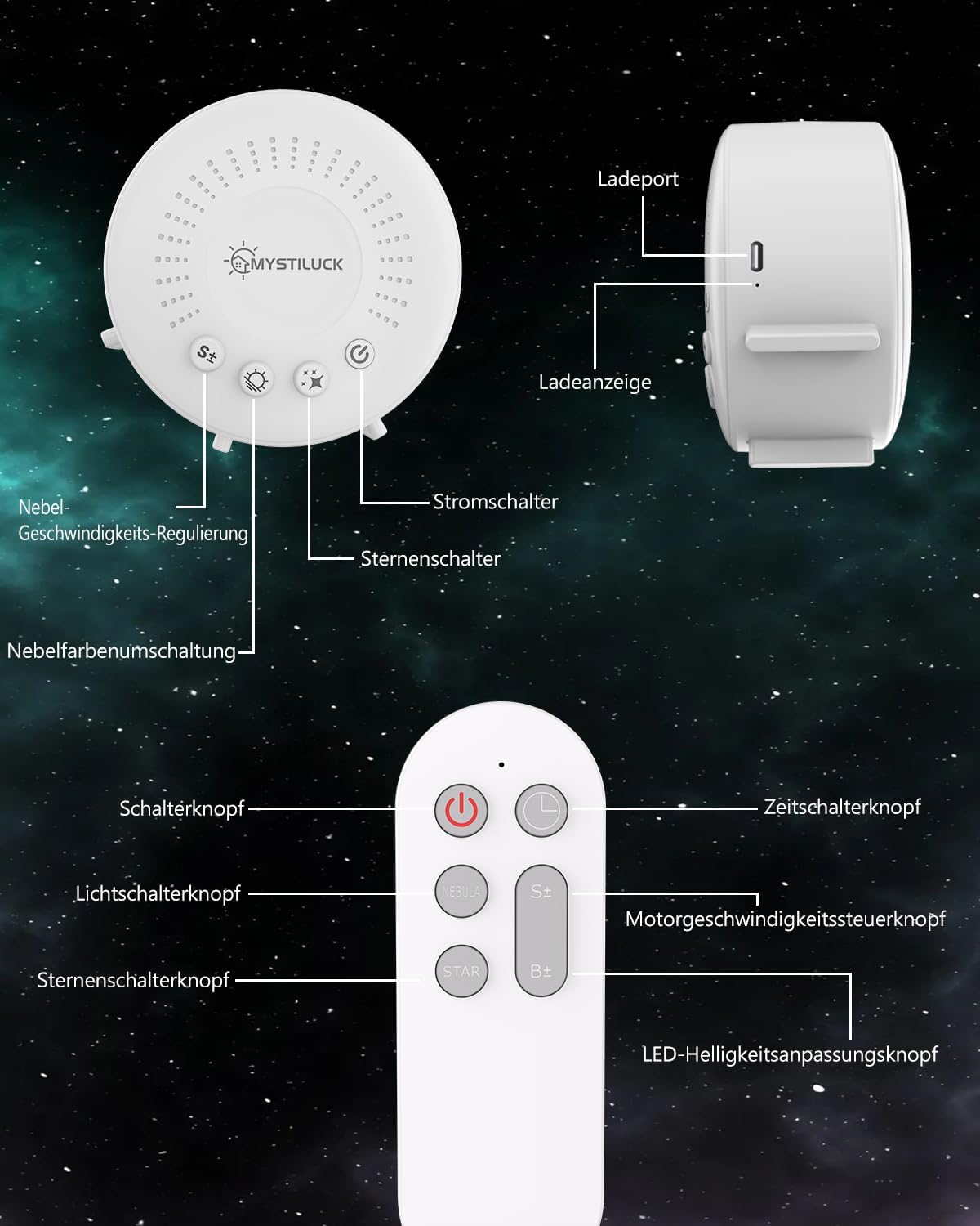 MYSTILUCK Starry Sky Projector LED Galaxy Night Light with Remote Timer
