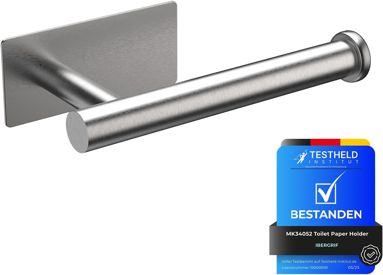 Ibergrif MK34052 Chrome Toilet Paper Holder Wall Mounted Self-Adhesive 5 kg Capacity