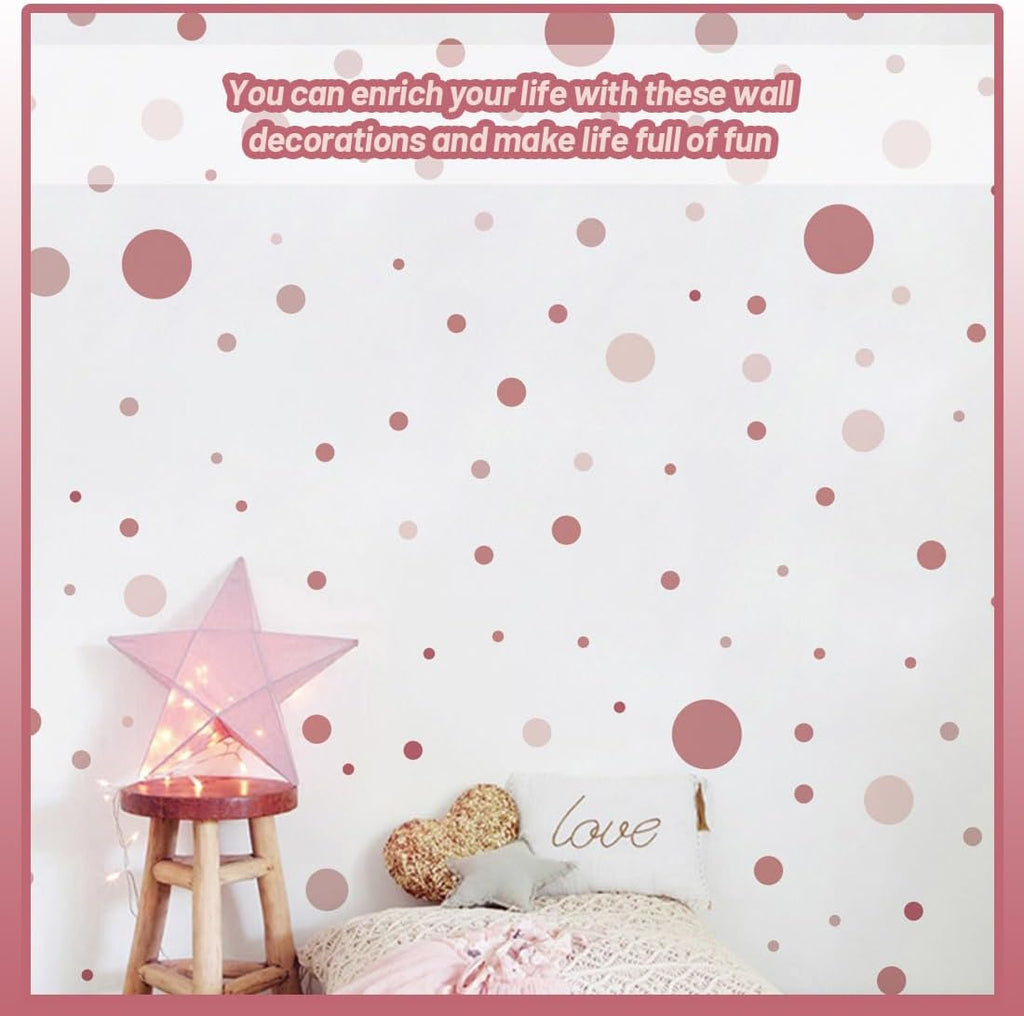 JYNVO 140 Pastel Pink Circle Wall Stickers for Kids Room Nursery