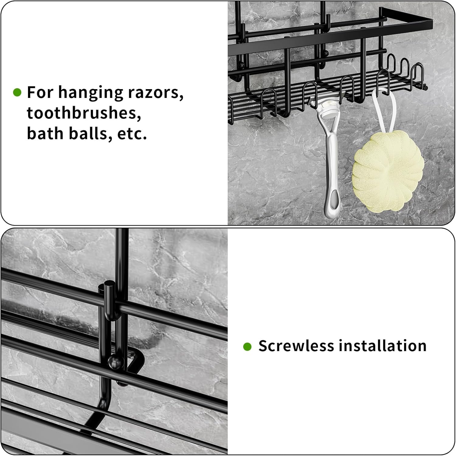 HouseUp No Drill Shower Caddy Stainless Steel Black 2-Tier Hanging Organizer