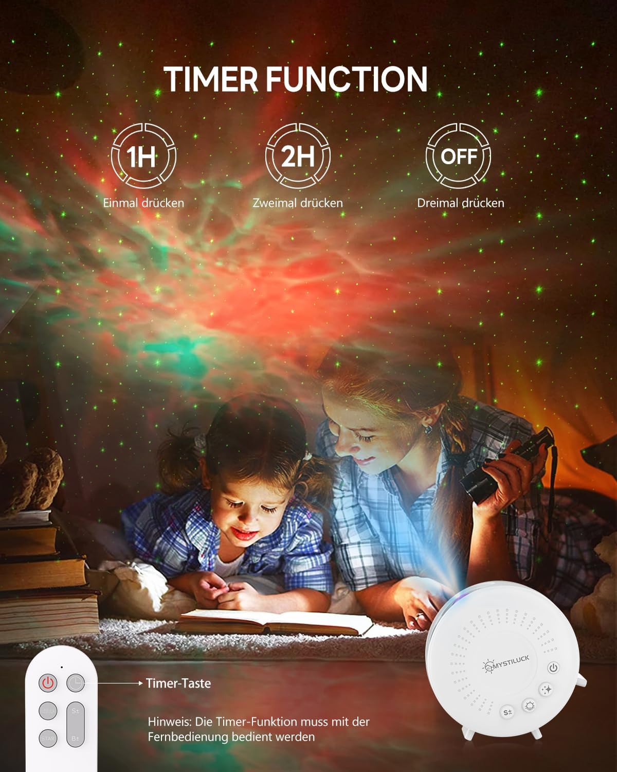 MYSTILUCK Starry Sky Projector LED Galaxy Night Light with Remote Timer