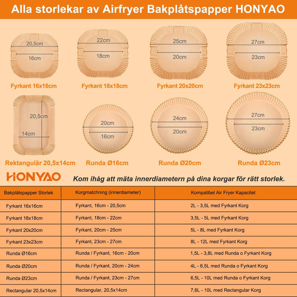 HONYAO Air Fryer Baking Sheet 8x8 Inch Non-Stick Disposable Paper Liner 100 Pieces