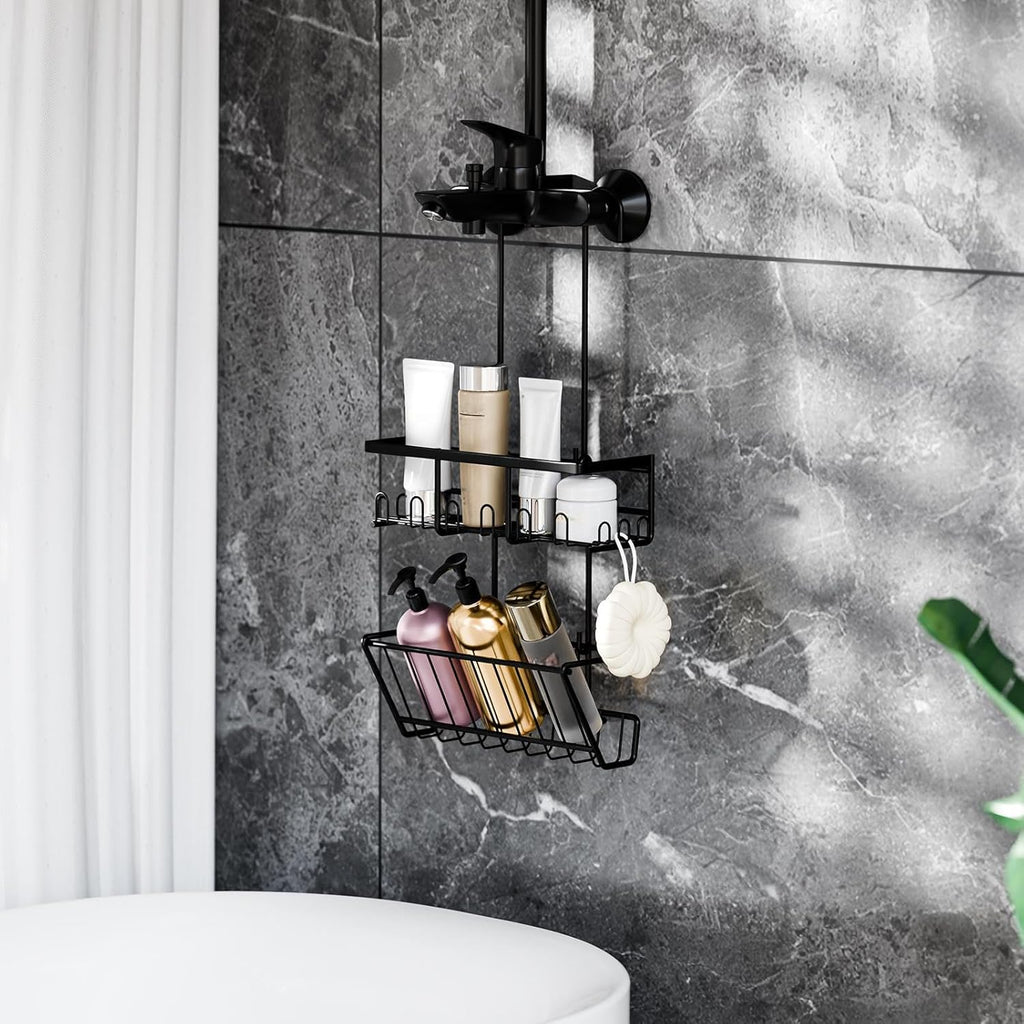 HouseUp No Drill Shower Caddy Stainless Steel Black 2-Tier Hanging Organizer