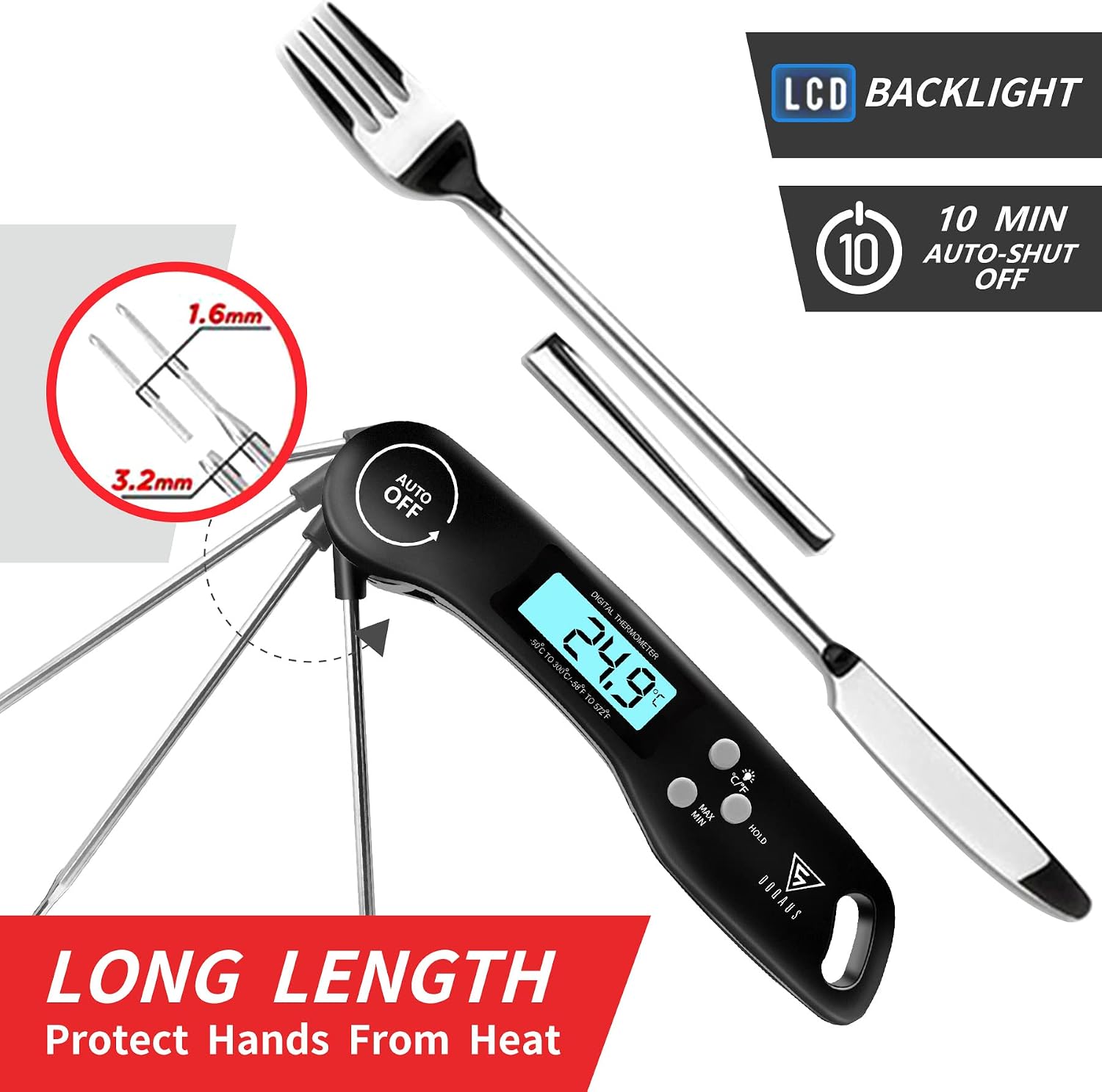 DOQAUS Digital Meat Thermometer 3s Instant Read Foldable Probe Grill Thermometer