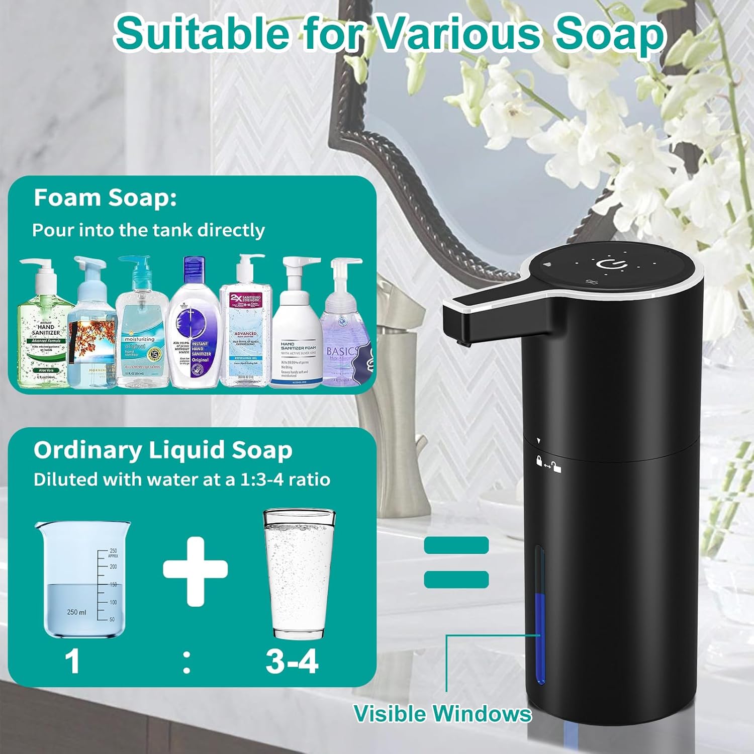 PUGTOW Touch-Free Automatic Soap Dispenser 400ml Wall-Mounted 1800mAh Rechargeable