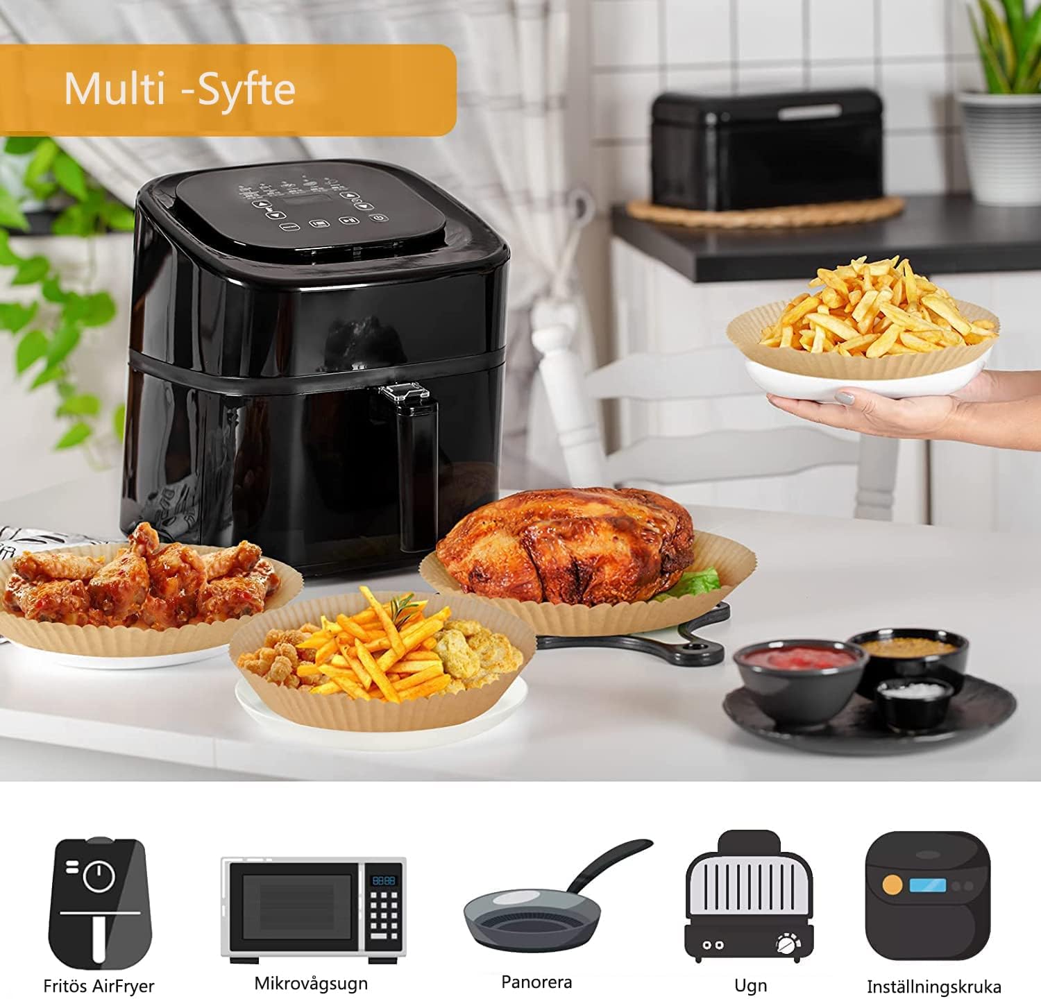 HONYAO Air Fryer Baking Sheet 8x8 Inch Non-Stick Disposable Paper Liner 100 Pieces
