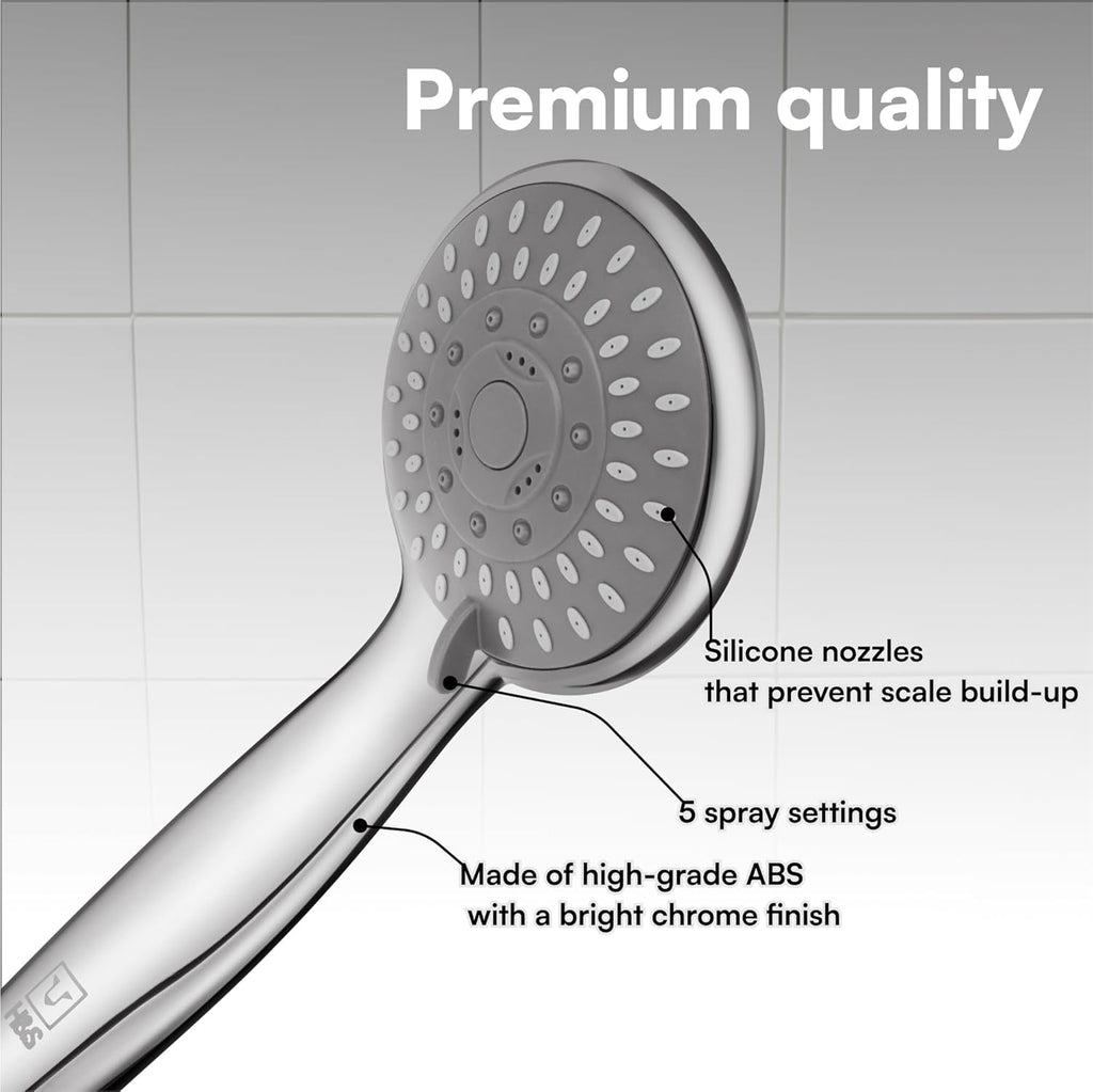 H&S High Pressure Handheld Shower Head 5 Spray Modes Chrome