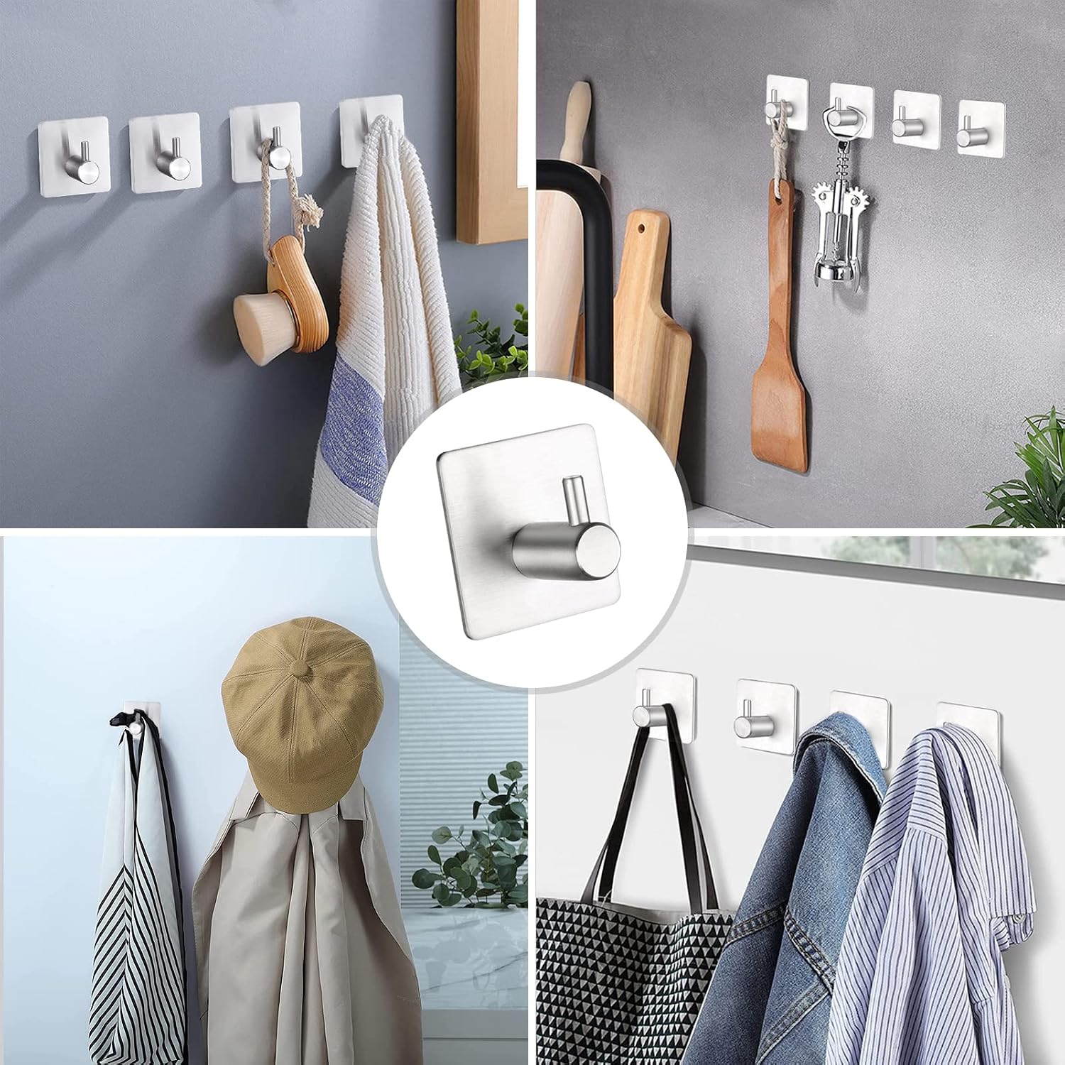 BillyBath Self-Adhesive Towel Hook Stainless Steel 304 4-Pack No Drilling