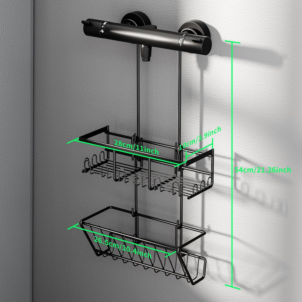 HouseUp No Drill Shower Caddy Stainless Steel Black 2-Tier Hanging Organizer