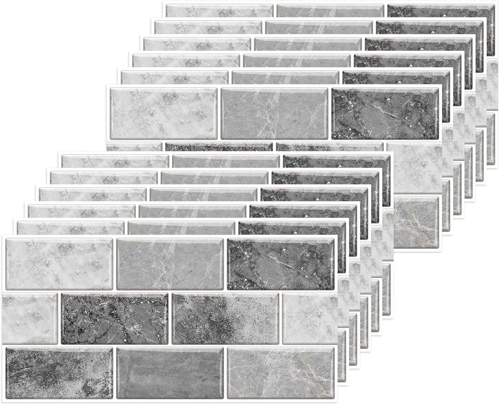 AMOYUN 24 Sheets Self-Adhesive Vinyl Tile Stickers Retro Grey Kitchen Bathroom Decor
