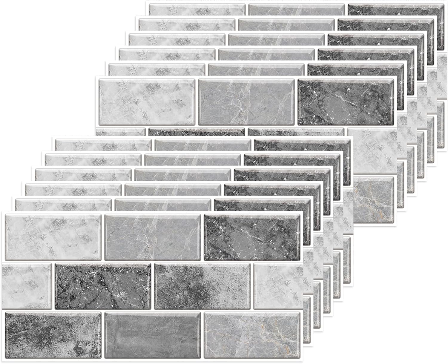 AMOYUN 24 Sheets Self-Adhesive Vinyl Tile Stickers Retro Grey Kitchen Bathroom Decor