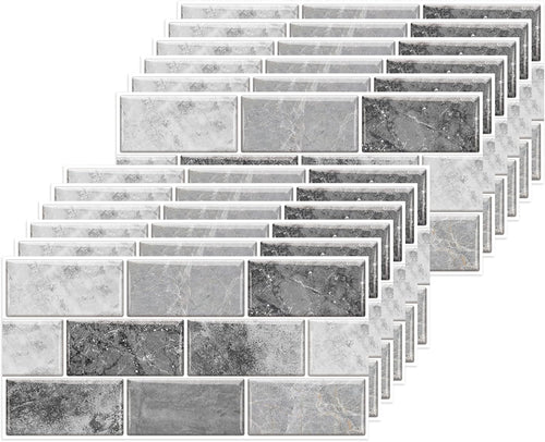 AMOYUN 24 Sheets Self-Adhesive Vinyl Tile Stickers Retro Grey Kitchen Bathroom Decor