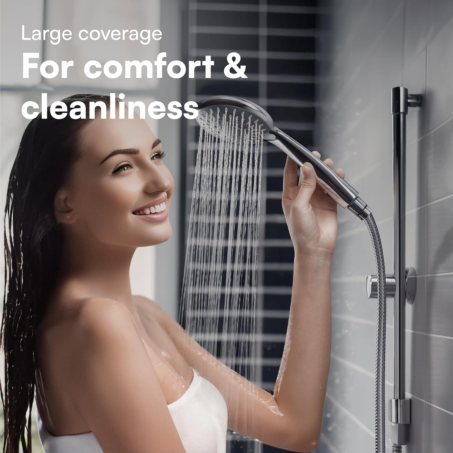 H&S High Pressure Handheld Shower Head 5 Spray Modes Chrome