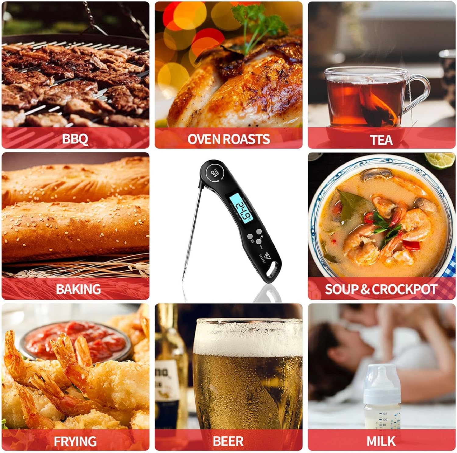 DOQAUS Digital Meat Thermometer 3s Instant Read Foldable Probe Grill Thermometer
