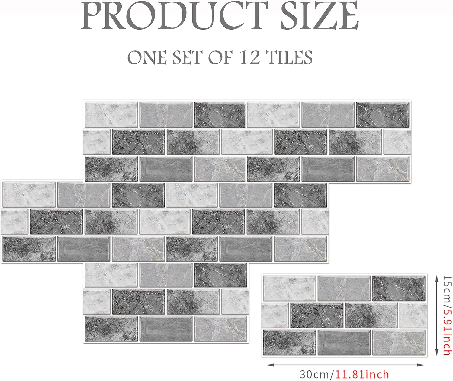 AMOYUN 24 Sheets Self-Adhesive Vinyl Tile Stickers Retro Grey Kitchen Bathroom Decor
