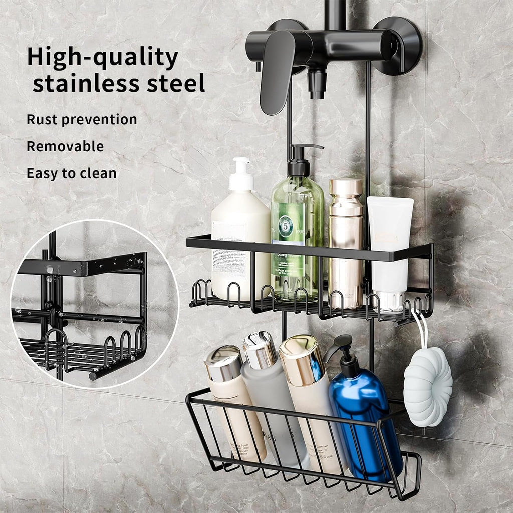 HouseUp No Drill Shower Caddy Stainless Steel Black 2-Tier Hanging Organizer